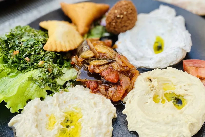 Lebanese mezze: hummus, falafel and tabbouleh