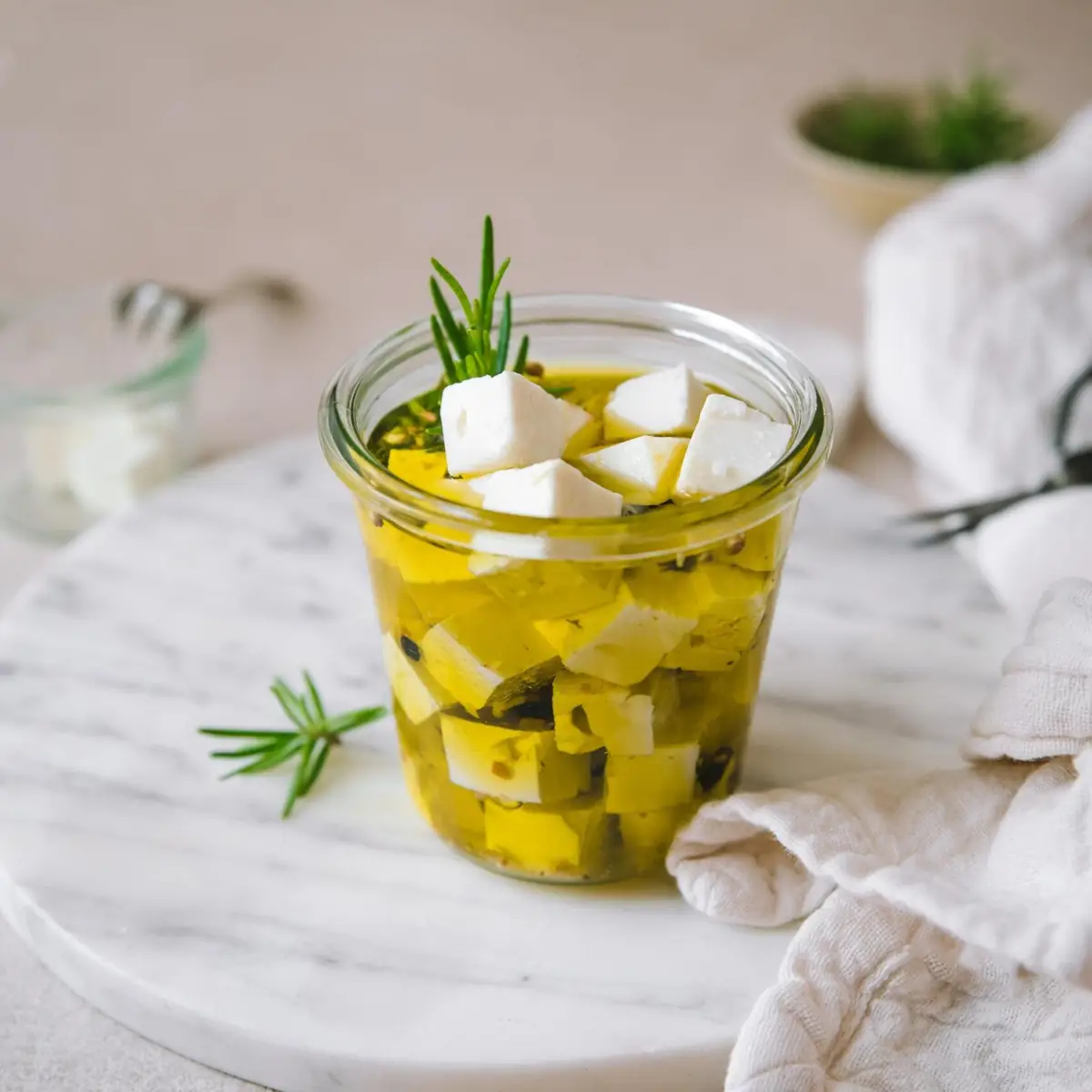 Feta marinated in oil